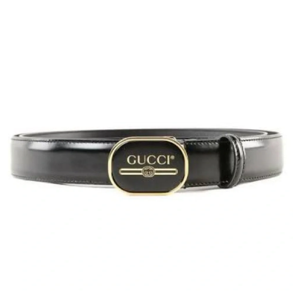 Gucci Leather Belt Black with Gold Buckle